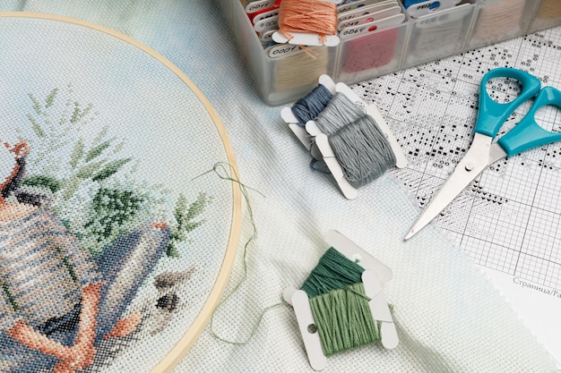 warsztat z narzędziami do haftu